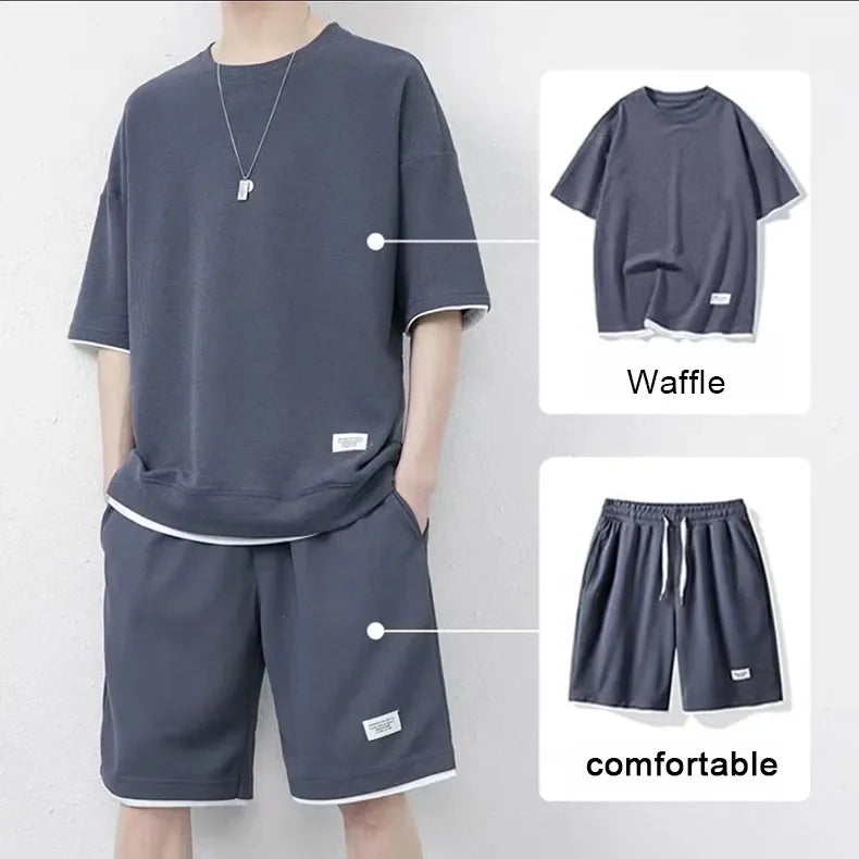 Casual Two Pieces Sets Men's Sportswear Breathable Quick-drying Top & Shorts Male Sportswear Running Fitness Wear