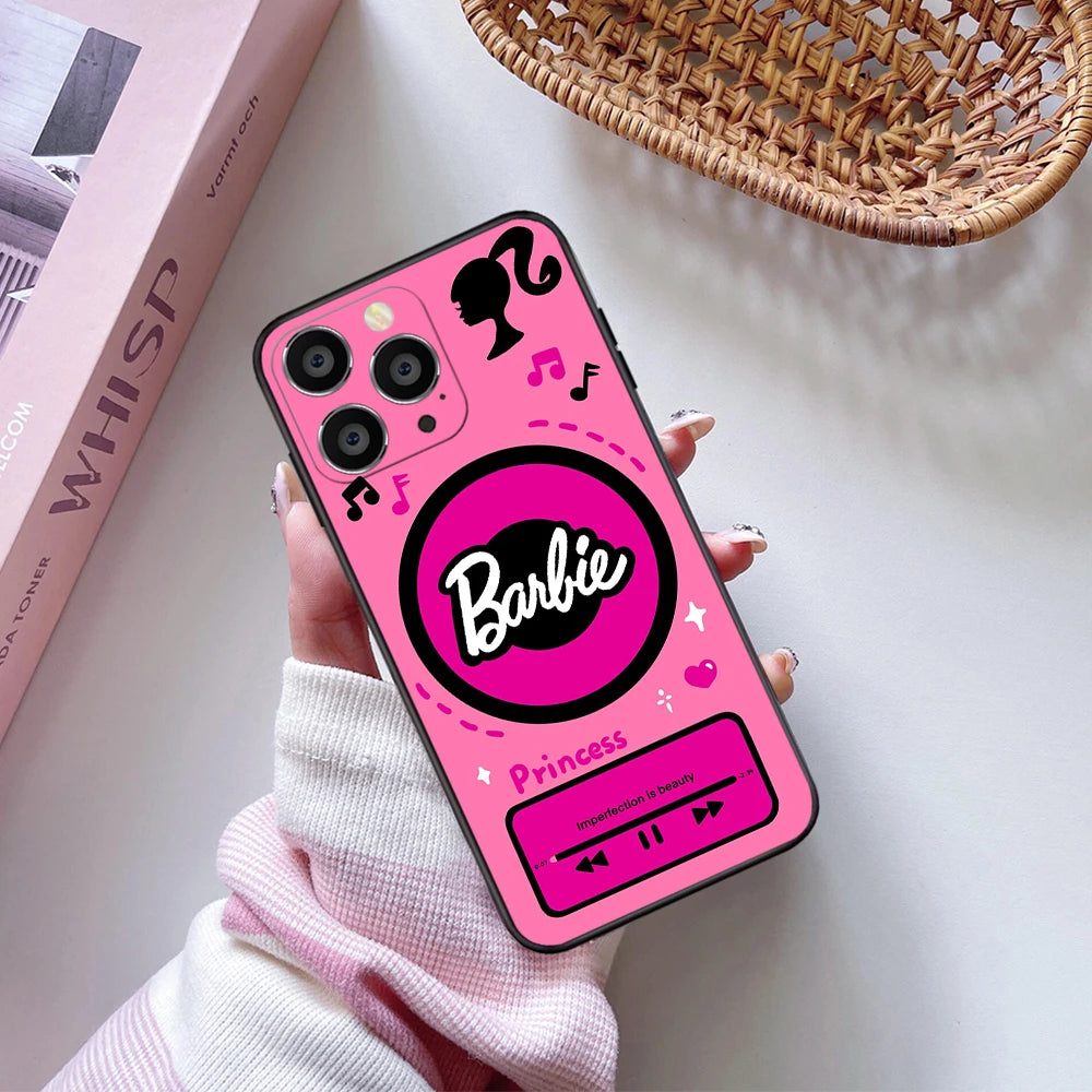 Cute Pink Barbie Soft Case For iPhone 11 12 13 14 15 Pro Max Plus Mini