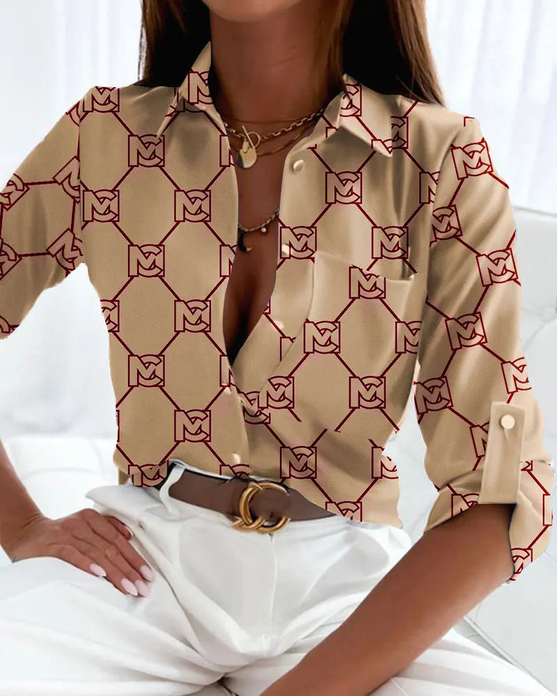 Fashion Long Sleeve Shirt Blouse Women Office Elegant Button Pocket Top Casual