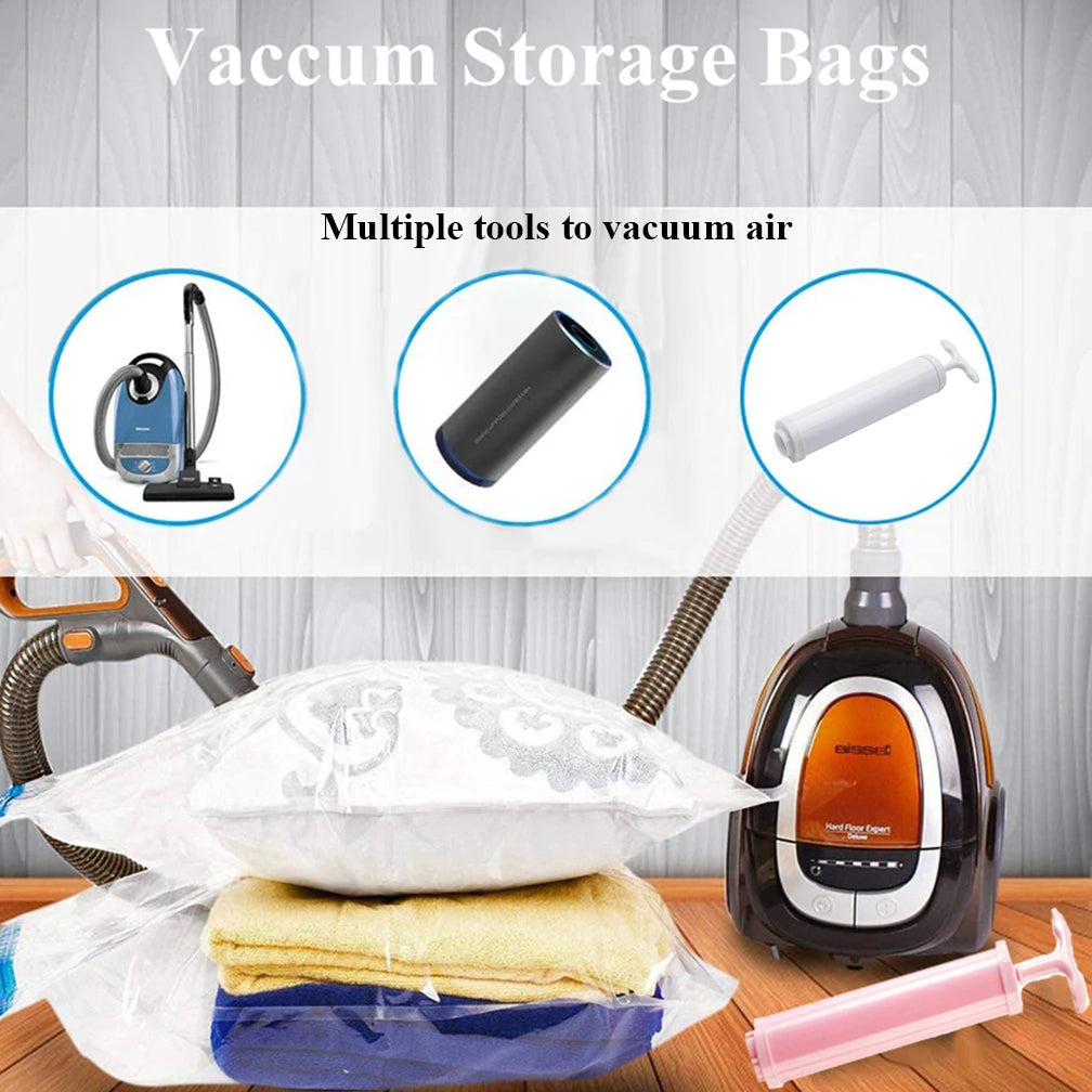 Jumbo Large Ziplock Vacuum Seal Bags for Bedding Clothes Pillows Storage Sealer Compression Packing Travel Hand Pump Accessories