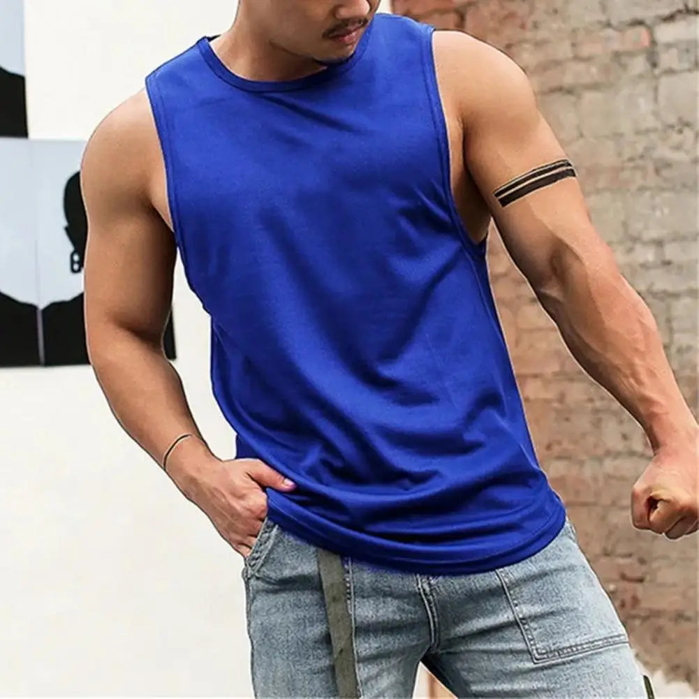 O-Neck Sleeveless Thin Men Vest Summer Loose Solid Color Fitness Vest Top