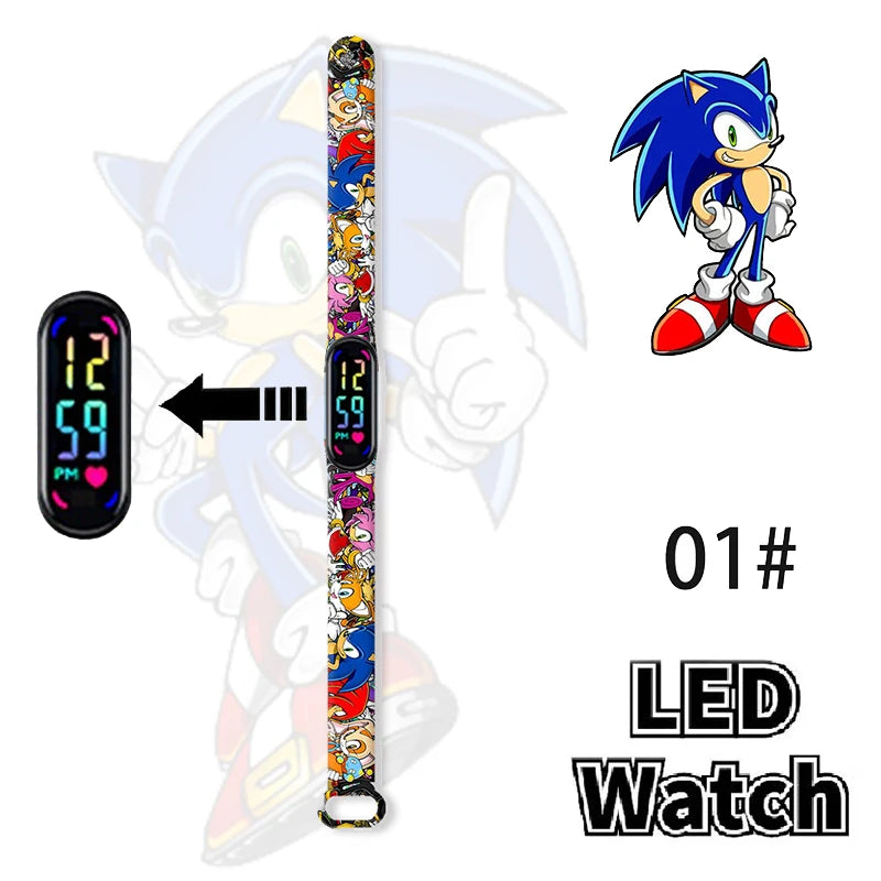 Stitch Sonic Digital Watches Anime Figures LED Luminous Touch Waterproof Electronic Sports Watch Kids Birthday Gifts Toys