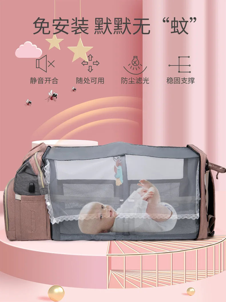 Folding Mommy Bag Portable Folding Crib Bed Large-capacity Baby Backpack Female Mommy Outting Bag Activity Diaper Bag Nappy Bags