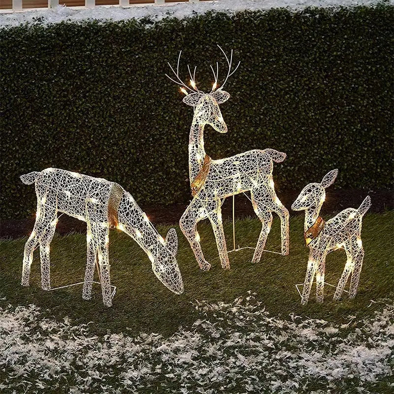 Christmas Wrought Iron Deer LED Light Glowing Garden Xmas Reindeer Ornament