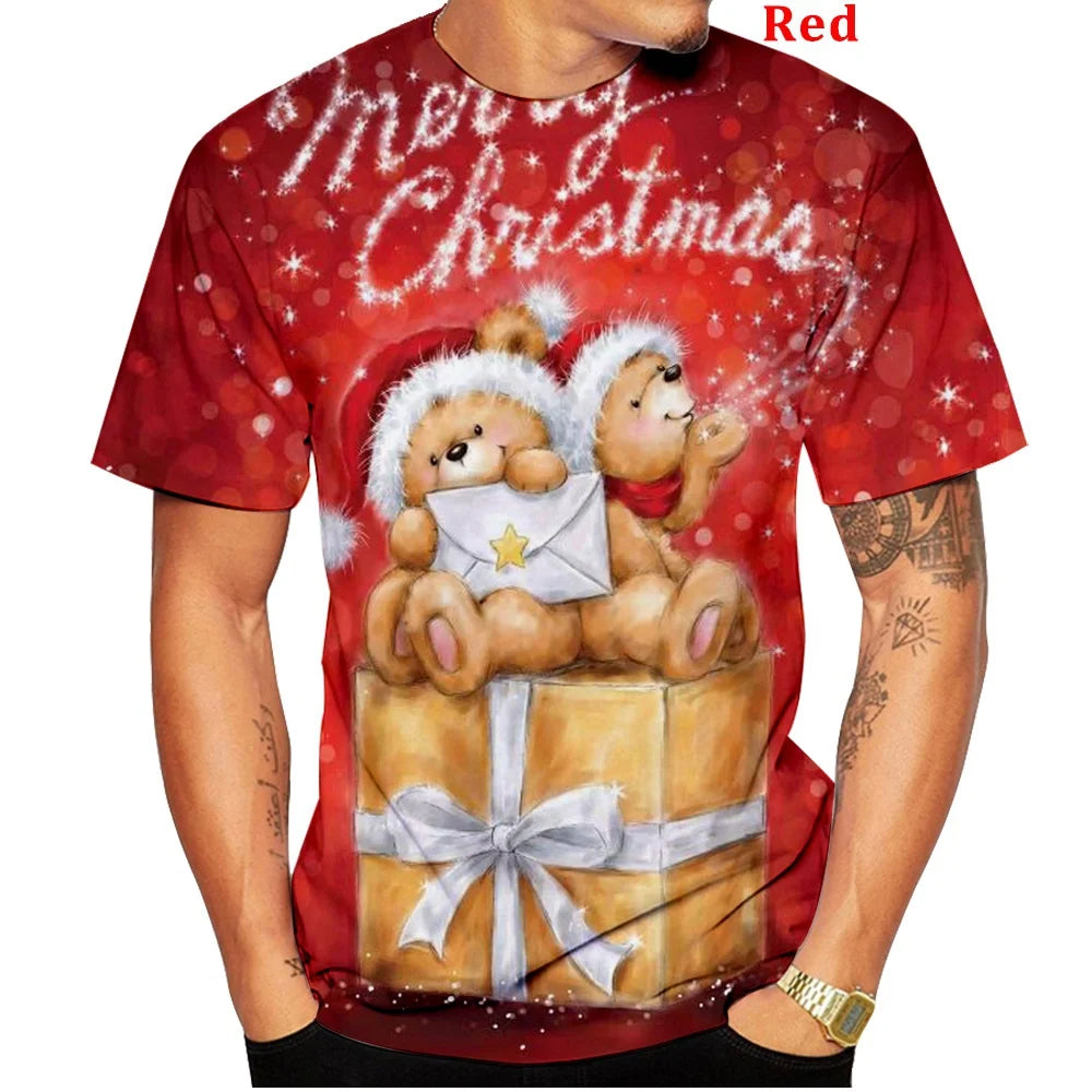 3D Printed Men's and Women's T-shirt Short Sleeve Christmas T-shirt Unisex Casual Santa Claus Cartoon T-shirt