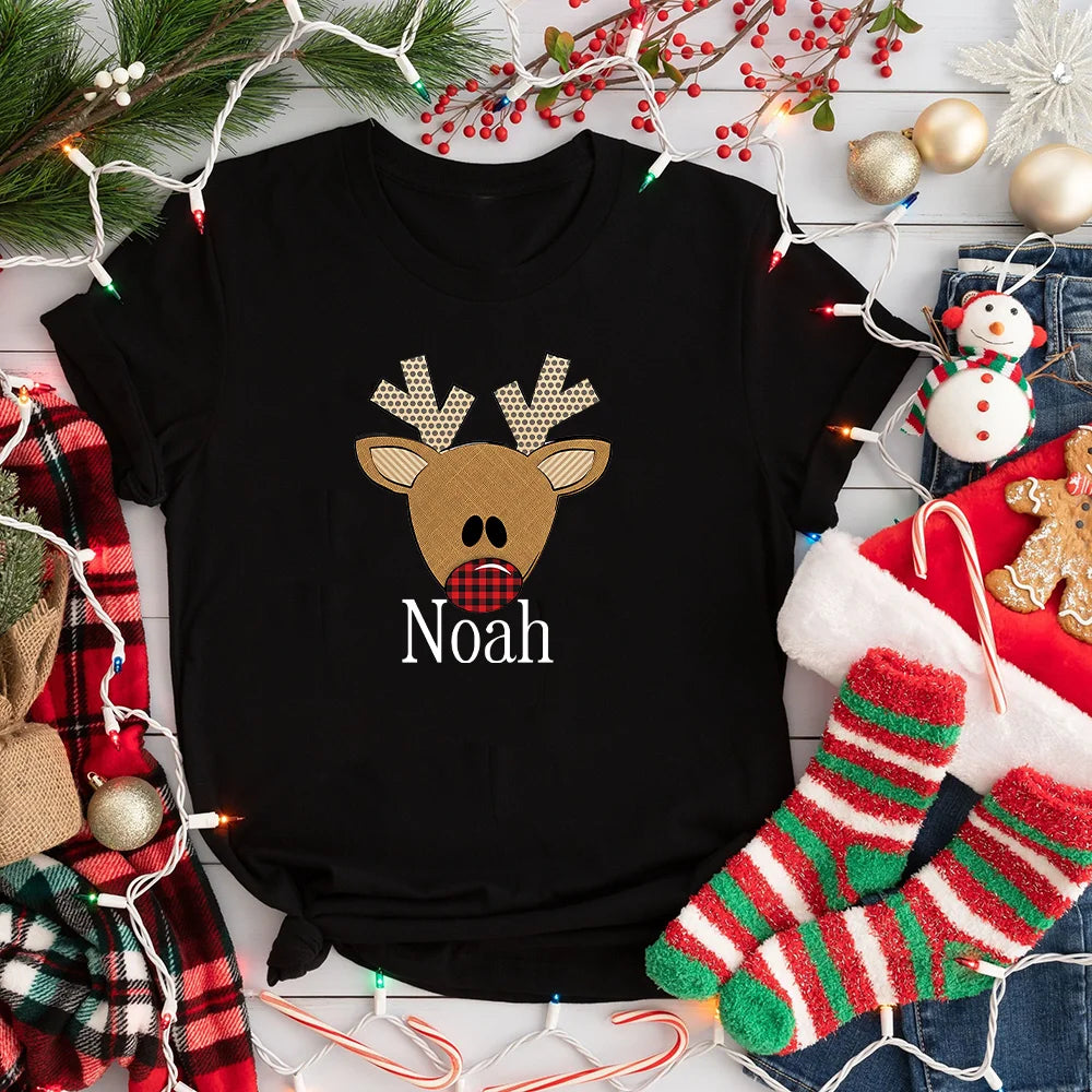 Personalized Christmas Reindeer Family T-Shirt Christmas Matching Family Shirts with Name Personalized Holiday Xmas Clothes