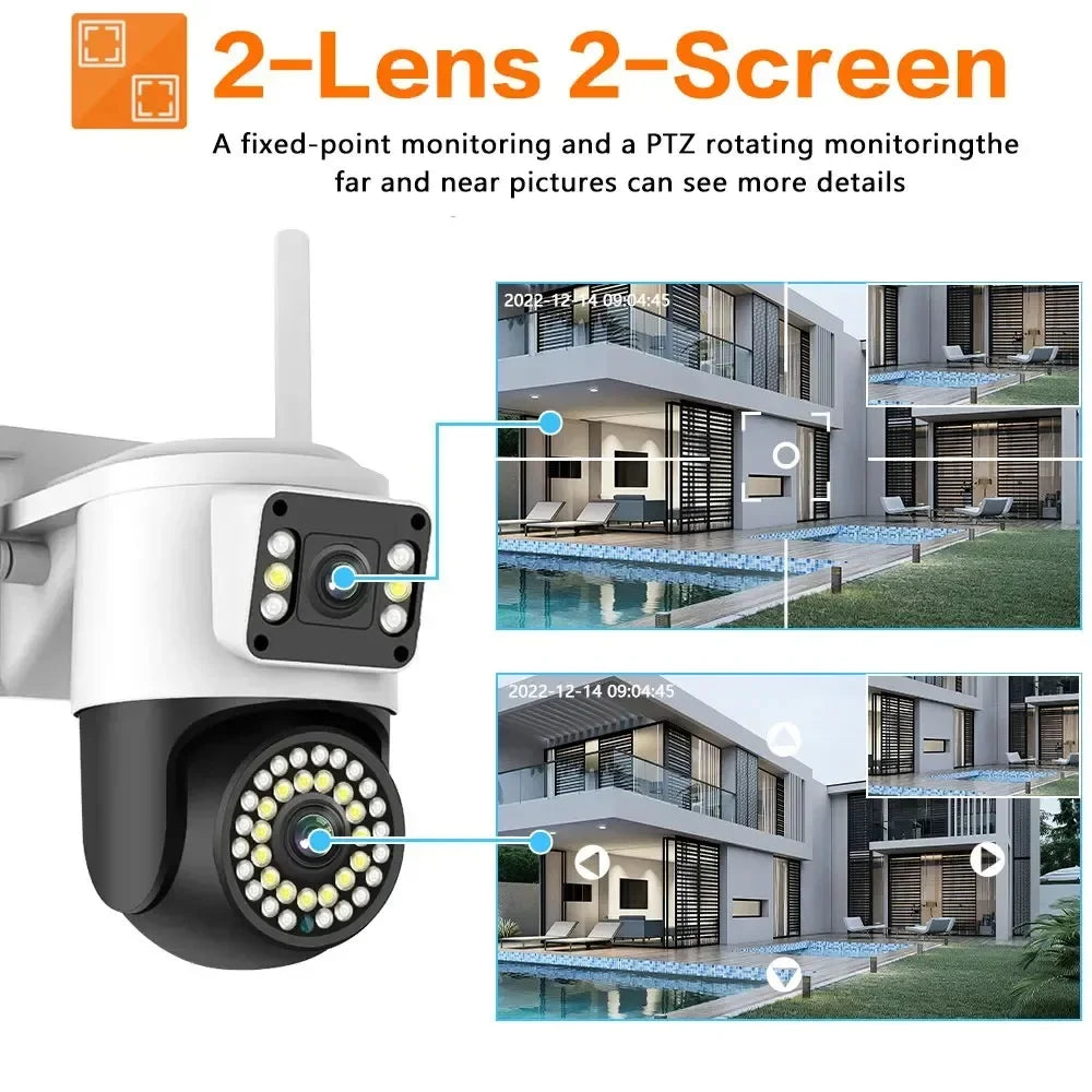 4K 8MP HD YOOSEE IP Camera Dual Lens PTZ Wifi Camera Dual Screen Auto Tracking Two Way Audio Color Night Vision Security Camera