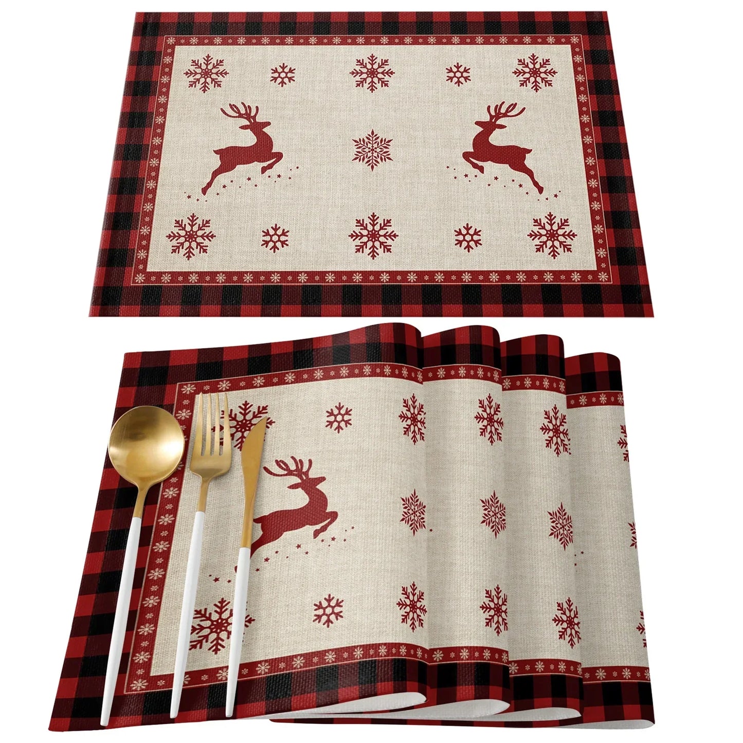 Christmas Placemat Tree Snowflake Elk Kitchen Dining Table Decor Accessories Placemat Heat Resistant Linen Tableware Pads Mats