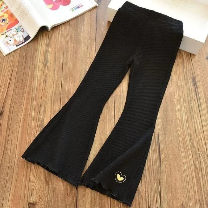 Kids Girls Flare Legging 2023 New Arrival Children Casual Elastic Pants Heart Embroidery Slim Fit Leggins Baby Girl Summer Pants