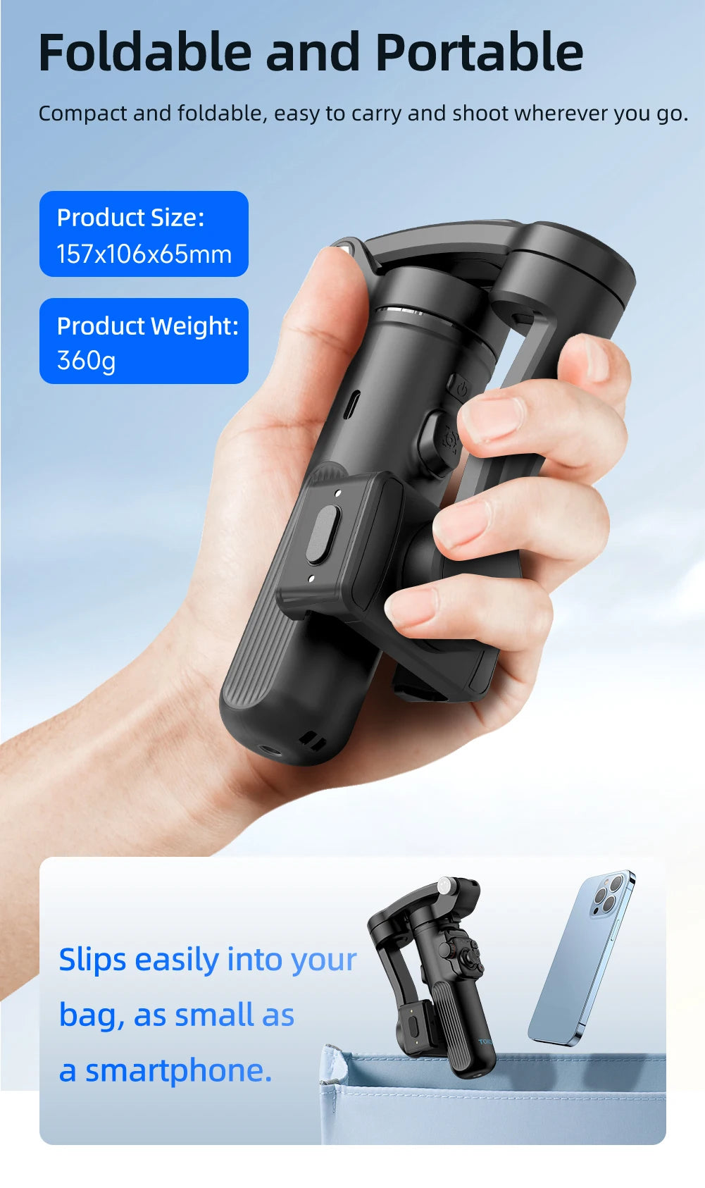 Handheld 3-Axis Gimbal Phone Holder Anti Shake Video Record with Selfie Tripod Stabilizer for Xiaomi iPhone Cellphone Smartphone