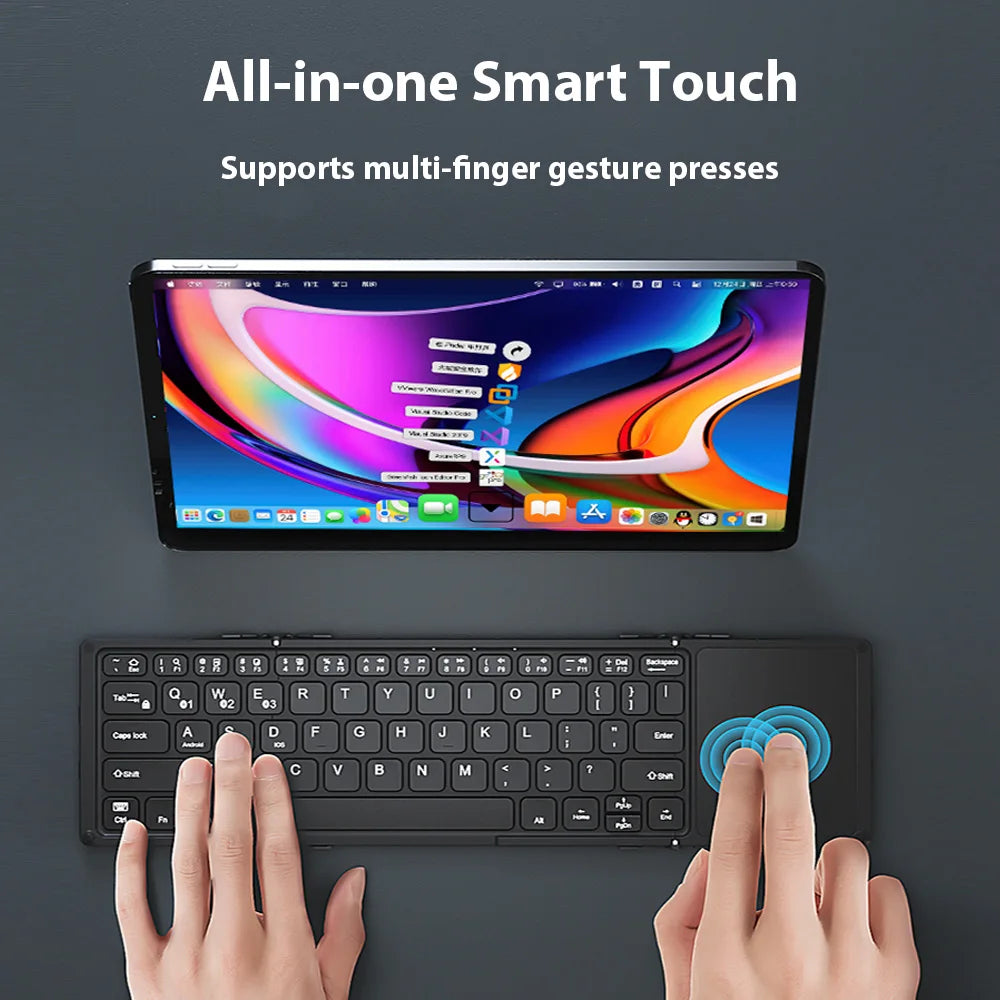 Foldable Bluetooth Keyboard with Touchpad Portable Wireless Folding Keyboard for Phone Laptop Tablet Rechargeable Mini Keyboard