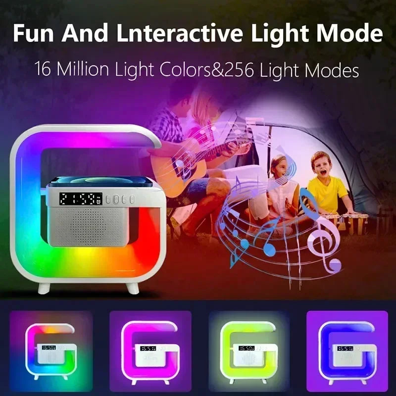 Wireless Charger Stand Bluetooth 5.0 Speaker FM TF RGB Night Light Fast Charging Station