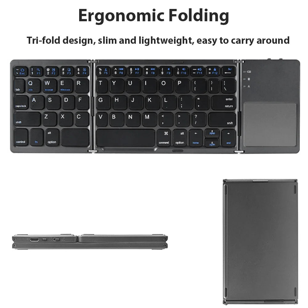 Foldable Bluetooth Keyboard with Touchpad Portable Wireless Folding Keyboard for Phone Laptop Tablet Rechargeable Mini Keyboard