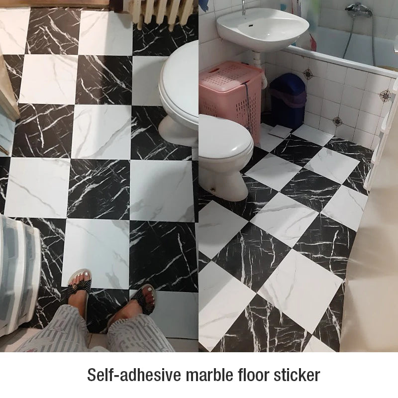 PVC Waterproof Self-adhesive Simulated Thick Marble Tile Floor Sticker Living room Toilet Kitchen Home Floor Decor Wall sticker