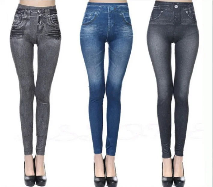 New Vintage Elastic Imitation Denim Leggings for Women's High Waist Slim Fit Hip Leggings Women's