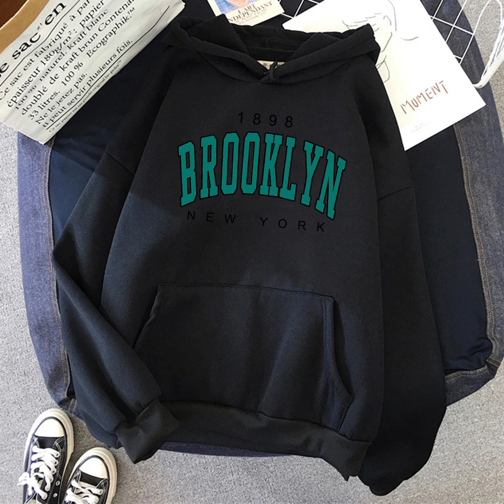 1898 Brooklyn New York Printed Women Hoodies Fashion Fleece Hoody Creativity Pullover Clothing Street Loose Sweatshirts Women