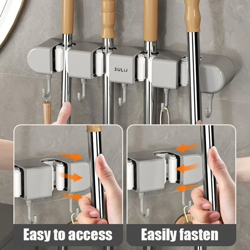 Mop Holder Broom Stand Wall Mounted Mop Support Sweeping Brush Hook Self-Adhesive Storage Organizer Bathroom Kitchen Accessories