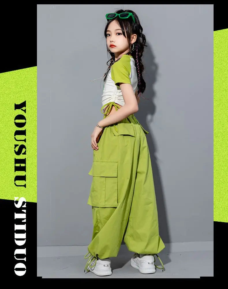 Girls Loose Casual Cargo Pants Fashion Korean Street Style Hip Hop Trousers Wide Leg Pants with Belt for School Vacation Daily