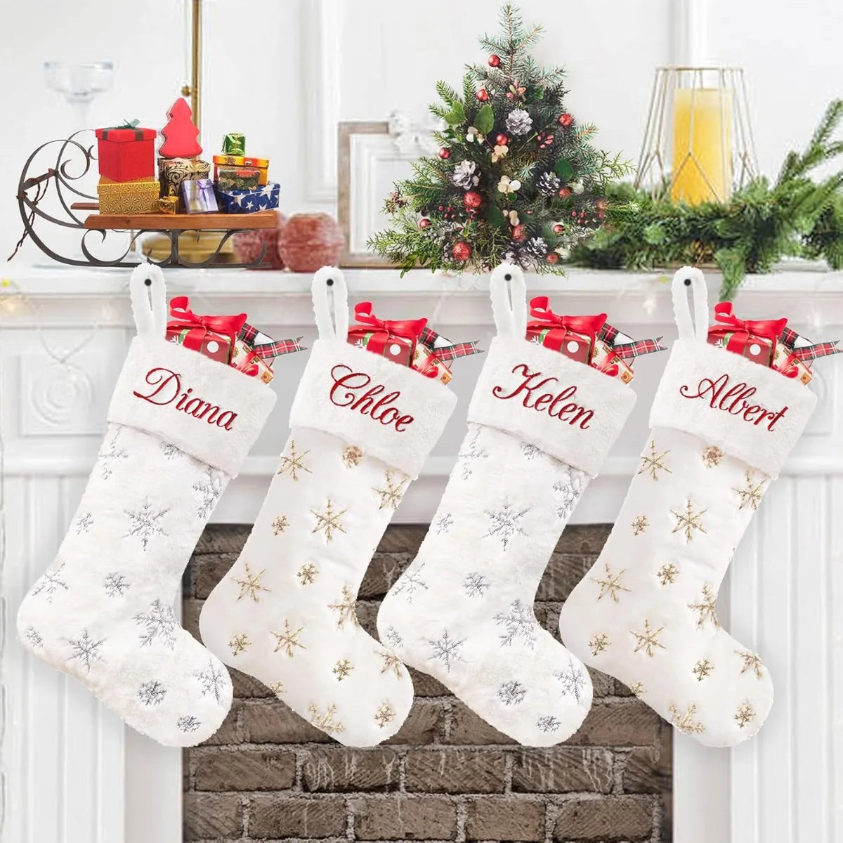 Personalized Christmas Stockings White Christmas Stockings for Family Kids  Xmas Stocking for Farmhouse Fireplace Hanging