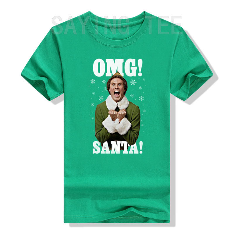 OMG Elf Adult Christmas T-Shirt Funny Xmas Costume Gifts Streetwear Clothes Men Family Matching Christmas T-Shirt