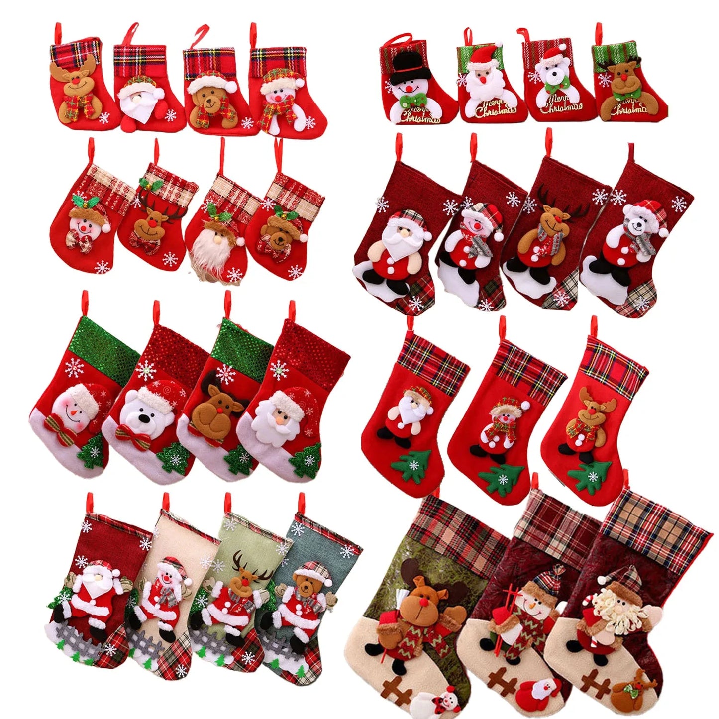 4 Christmas Stockings Socks Santa Snowman Hanging Xmas Tree Ornaments Christmas Decor for Home New Year Navidad Candy Gift Bags