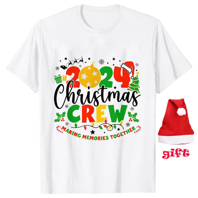 Family Christmas T-Shirt  Making Memories Together Shirts Family All Together T-shirt Xmas Crew Party T-shirt with Christmas Hat Gift