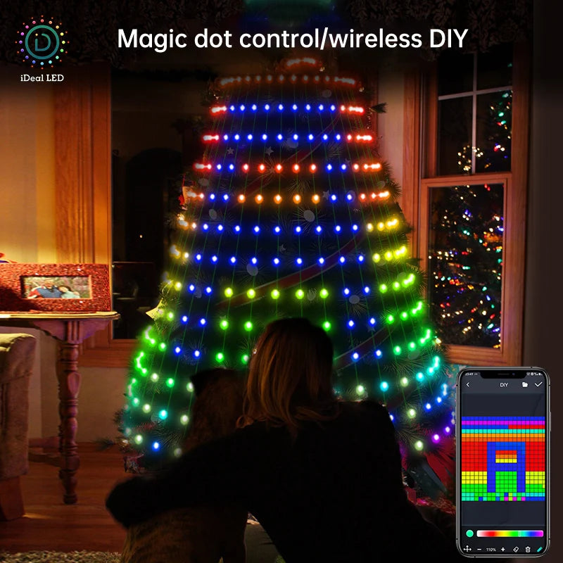 2.1M Smart Christmas Tree Garland LED Fairy String Lights App Remote Control DIY Picture Display for Party Christmas Decoration