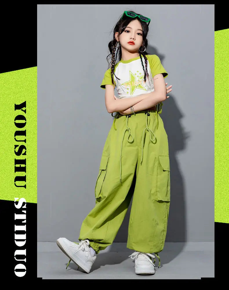 Girls Loose Casual Cargo Pants Fashion Korean Street Style Hip Hop Trousers Wide Leg Pants with Belt for School Vacation Daily