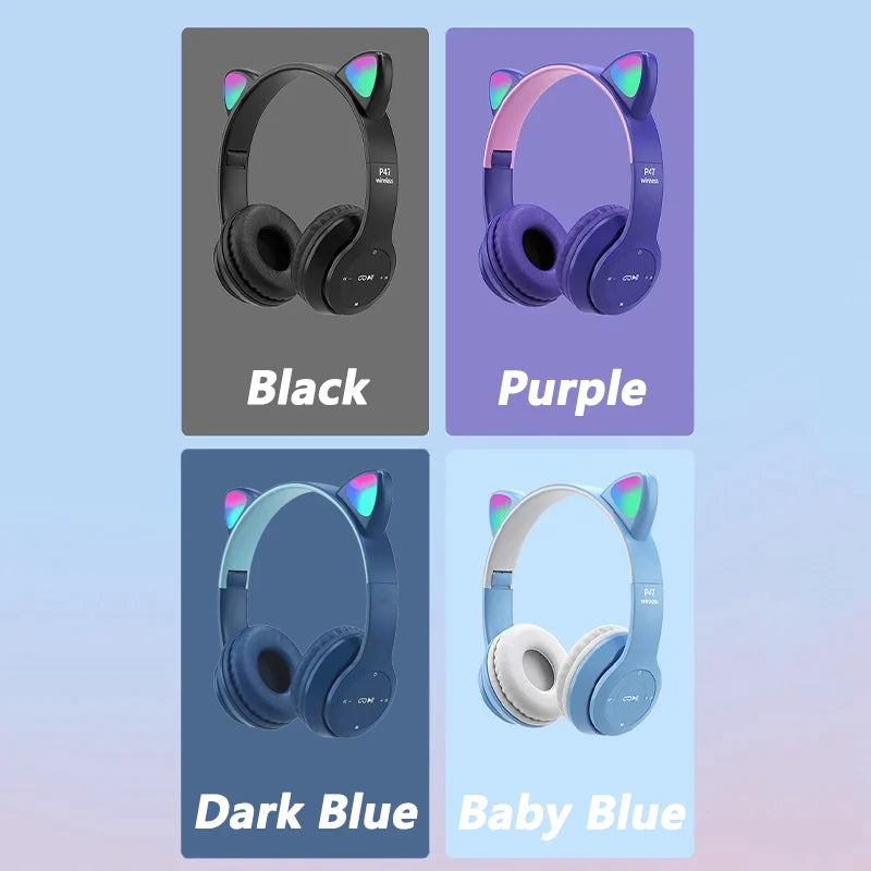 Wireless Headphone Flash Light Cute Cat Ears Fone with Mic Control LED Stereo Music Helmet Phone Bluetooth Headset Gift