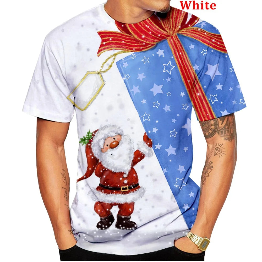 3D Printed Men's and Women's T-shirt Short Sleeve Christmas T-shirt Unisex Casual Santa Claus Cartoon T-shirt