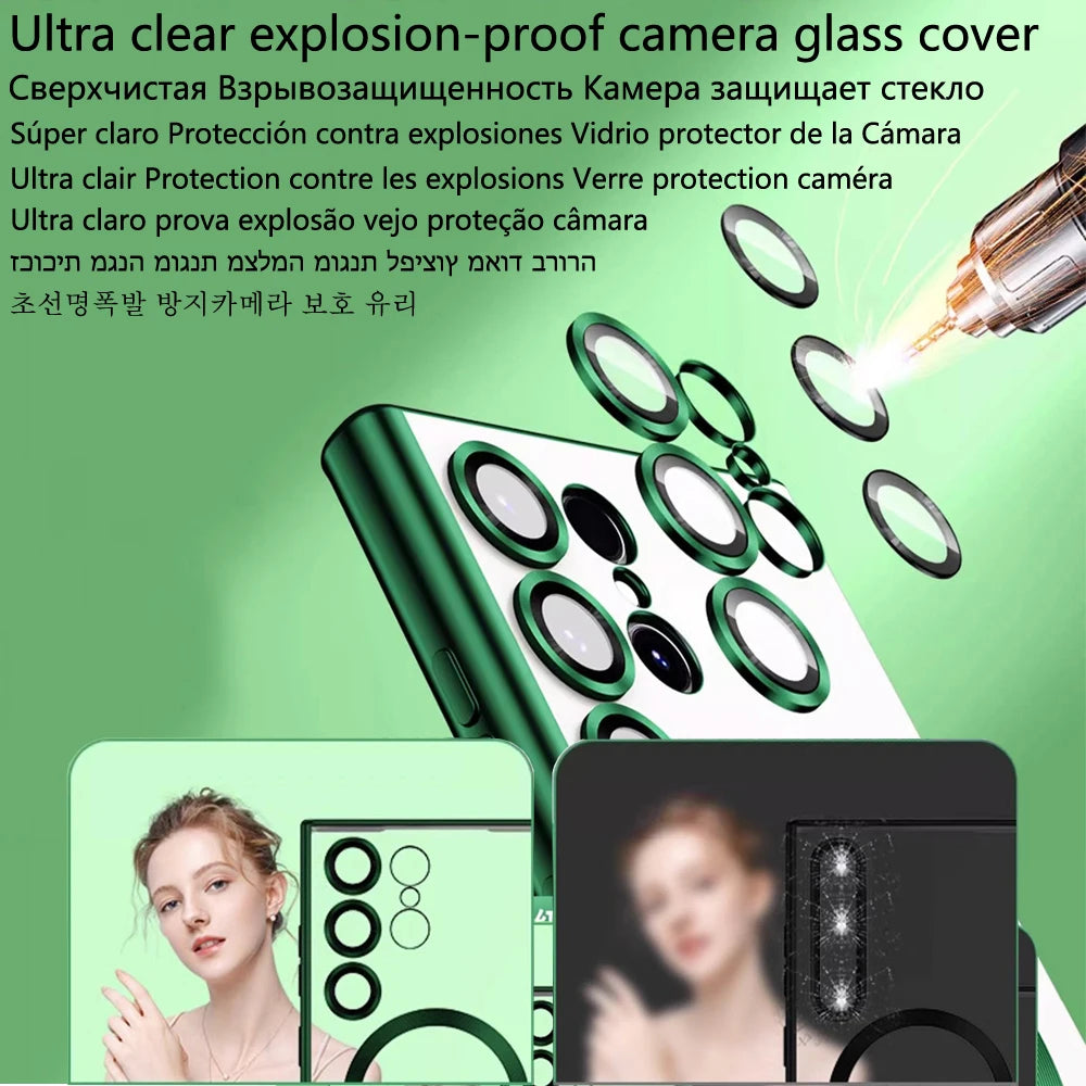 Magnetic Plating Cover For Apple Mag safe Case Samsung Galaxy S24 S23 Ultra S21 Fe S22 Plus Clear Silicone 5K 10H Camera Glass