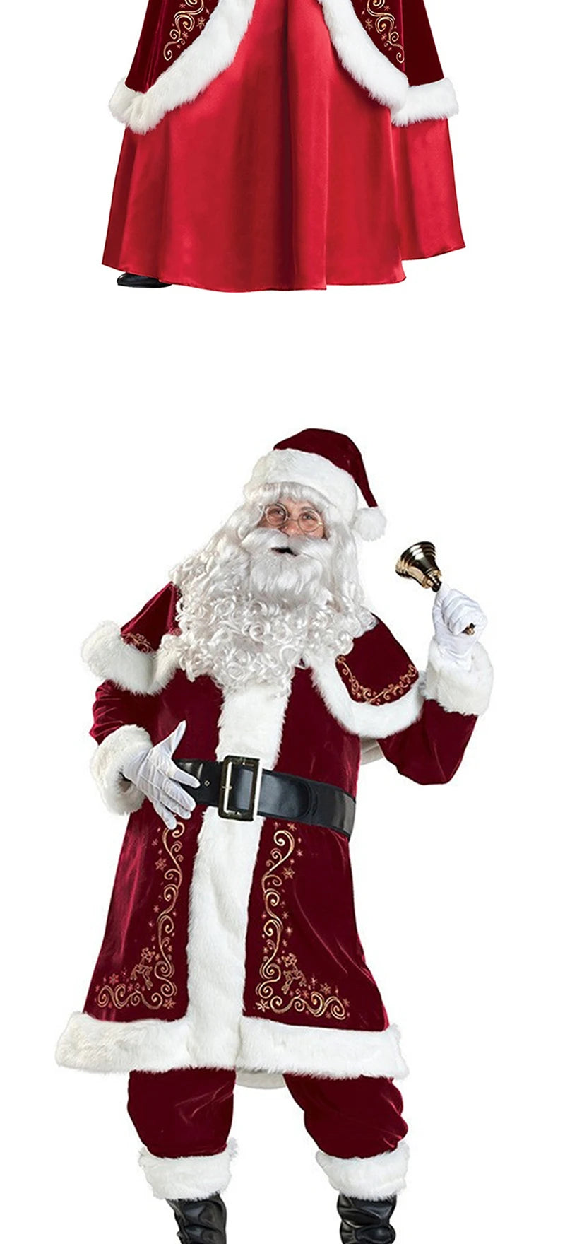 Christmas Santa Claus Costume Red Velvet Lady Elegant Long Dress Xmas For Man Woman