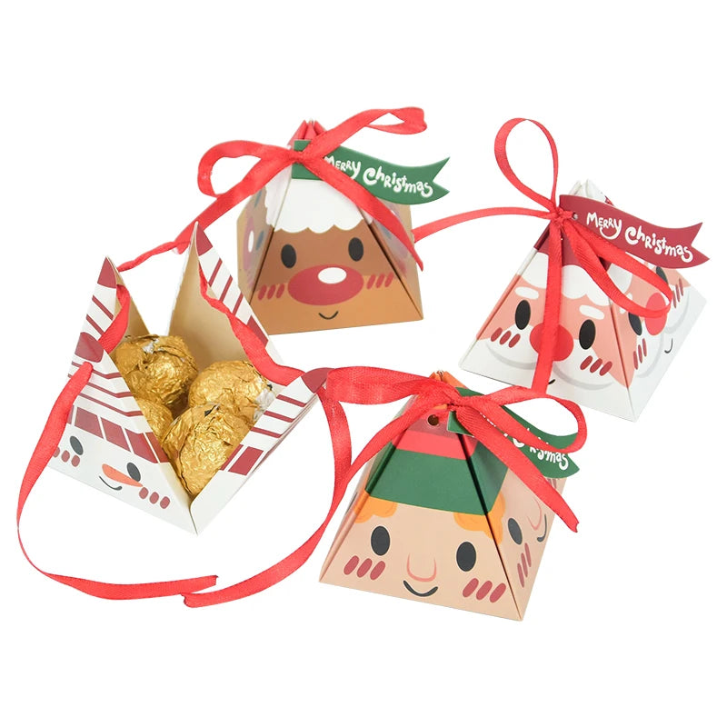 24pcs Christmas Candy Gift Box with Tag Ribbons Cookie Snack Chocolate Packaging Box Bags 2024 Xmas New Year Party Navidad Noel