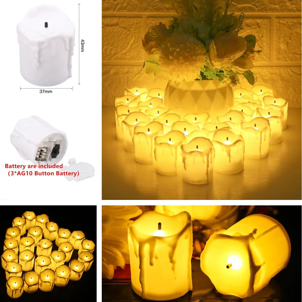 12/24Pcs Pack Flameless LED Candle Wishing Tea Light Warm White Battery Operated Candles Halloween Christmas Wedding Decor