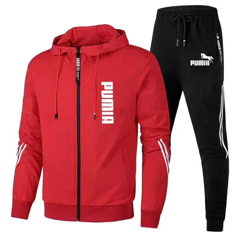 Men Long Sleeve Sport Tracksuit Fashion Zipper Jackets and Sweatpants Casual Male Fleece Printed Sweater Suits