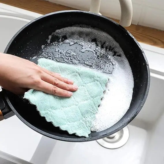 5/10pcs Kitchen Dishcloth Coral Velvet Towel Super Absorbent Wave Design Wipe Nonstick Oil Microfibre Thickened Rags Fast Drying