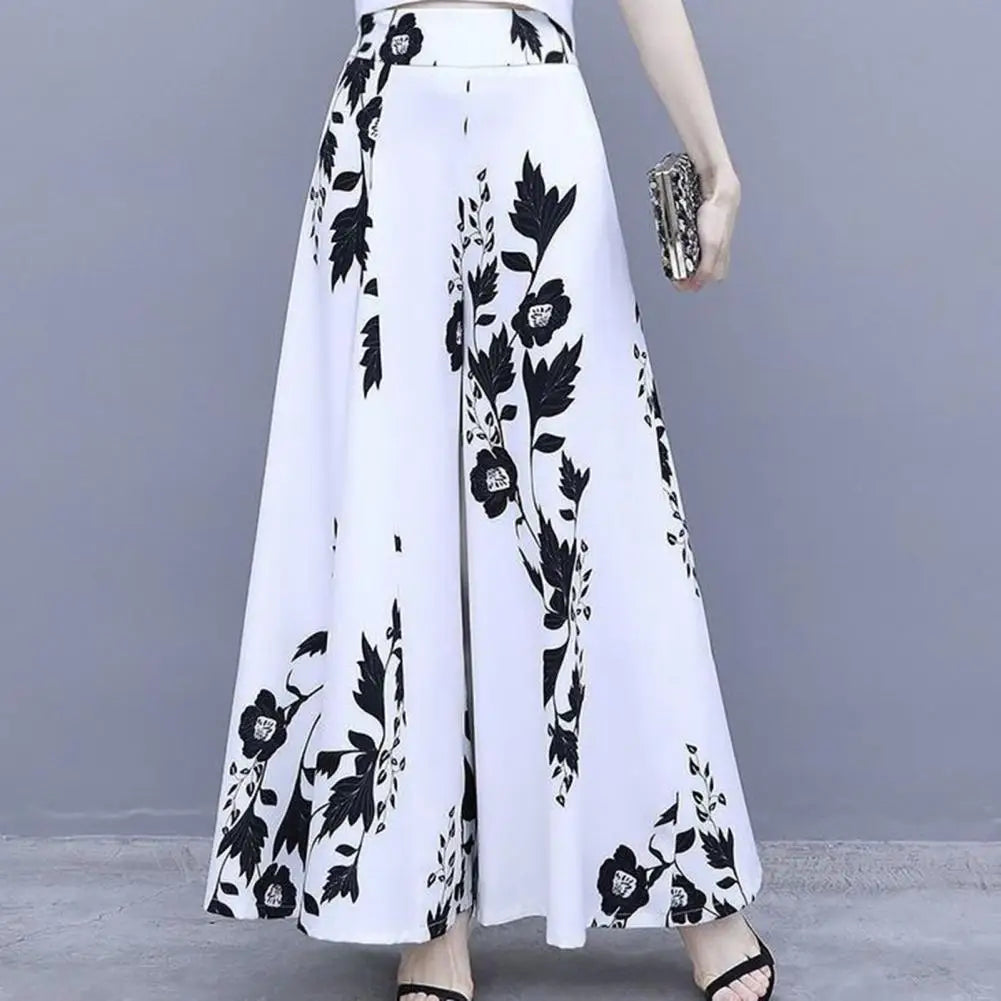 Women's Summer Long Skirt Contrast Color Baggy Flower Print High Waist Slimming Plus Size Trousers Skirt Daily Clothes