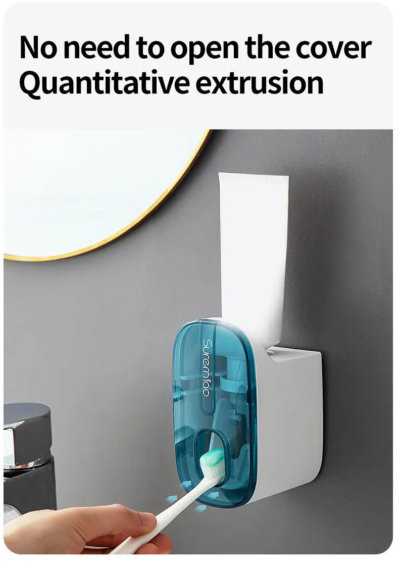 Automatic Toothpaste Dispenser Bathroom Accessories Wall Mount Lazy Toothpaste Squeezer Toothbrush Holder