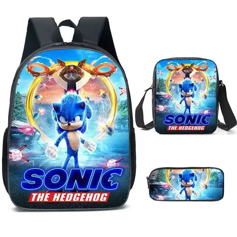 3PC-SET Sonic Backpack Primary and Middle School Students Schoolbag Boys Girls Anime Cartoon School Bag Mochila Zipper Shoulders