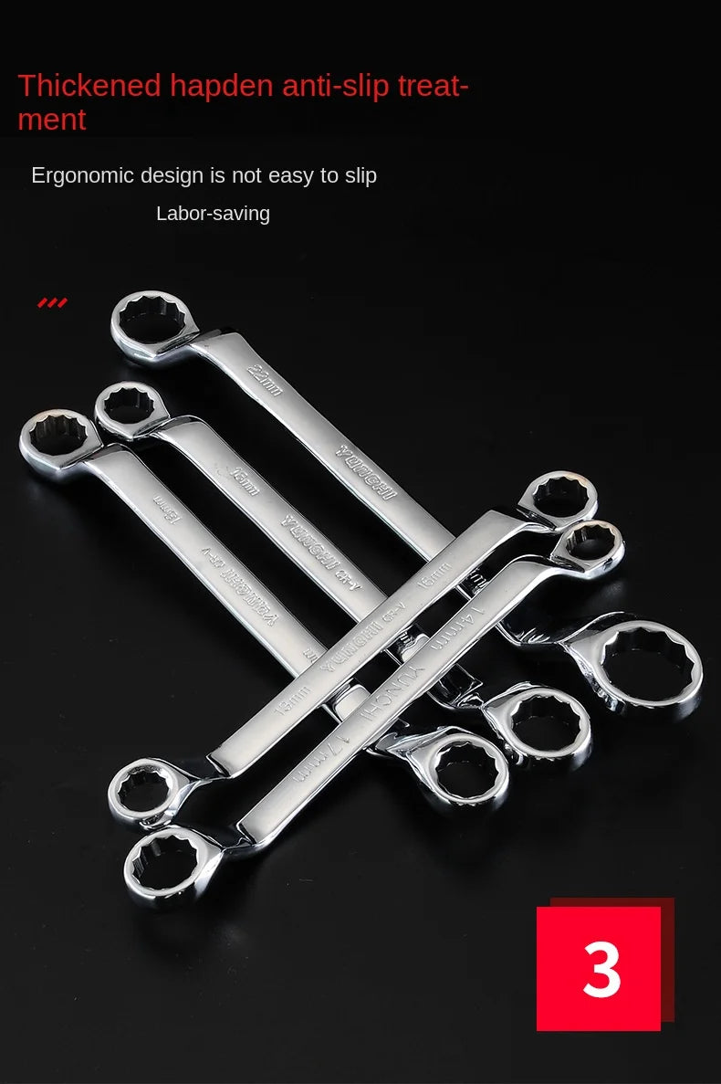 Offset Box End Wrench Set, Carbon Steel Metric 45-Degree,Long Double Ring Wrench Spanners with Rolling Pouch