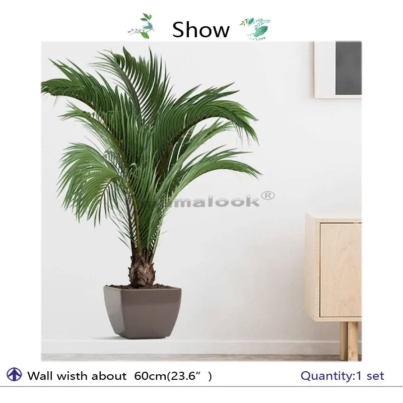 1 Piece of Tropical Plant Potted Pattern Wall Sticker with Exotic Vitality Green Leaves Living Room Bedroom Home Decoration