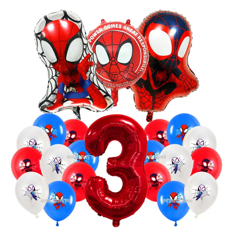 Spiderman Theme Birthday Party Decoration Marvel's Spidey And His Amazing Friends Aluminum Foil Balloon Disposable Tableware