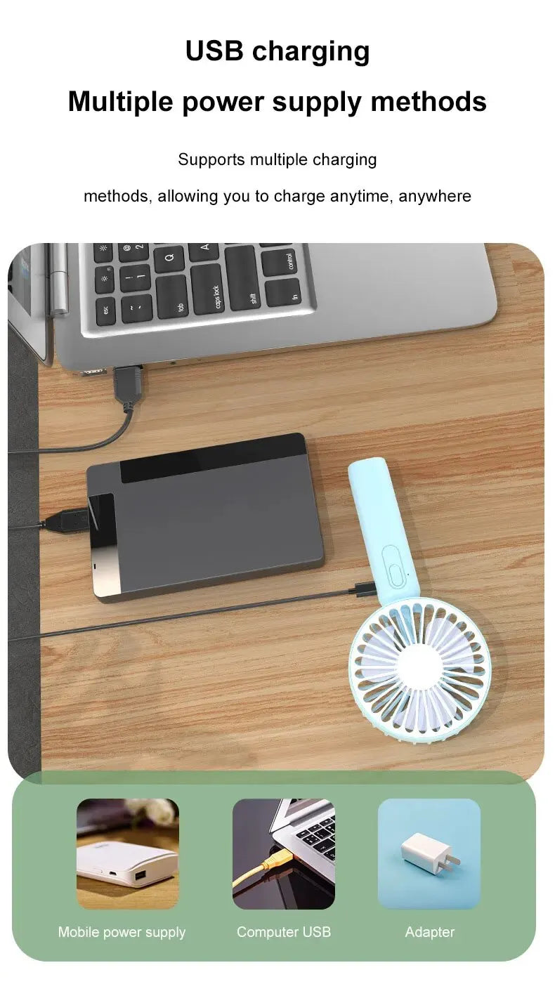 Portable Fan Office Desktop Multifunctional Folding Headed Small Electric Fan USB Mini Portable High Wind Pocket Fan