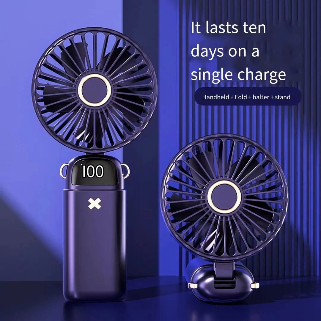 USB Handheld Mini Fan Foldable Portable Neck Hanging Fans Desktop Charging  Rlectric Fan 5 Speed USB Fan With Phone Stand