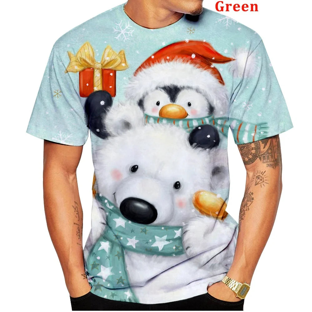 3D Printed Men's and Women's T-shirt Short Sleeve Christmas T-shirt Unisex Casual Santa Claus Cartoon T-shirt