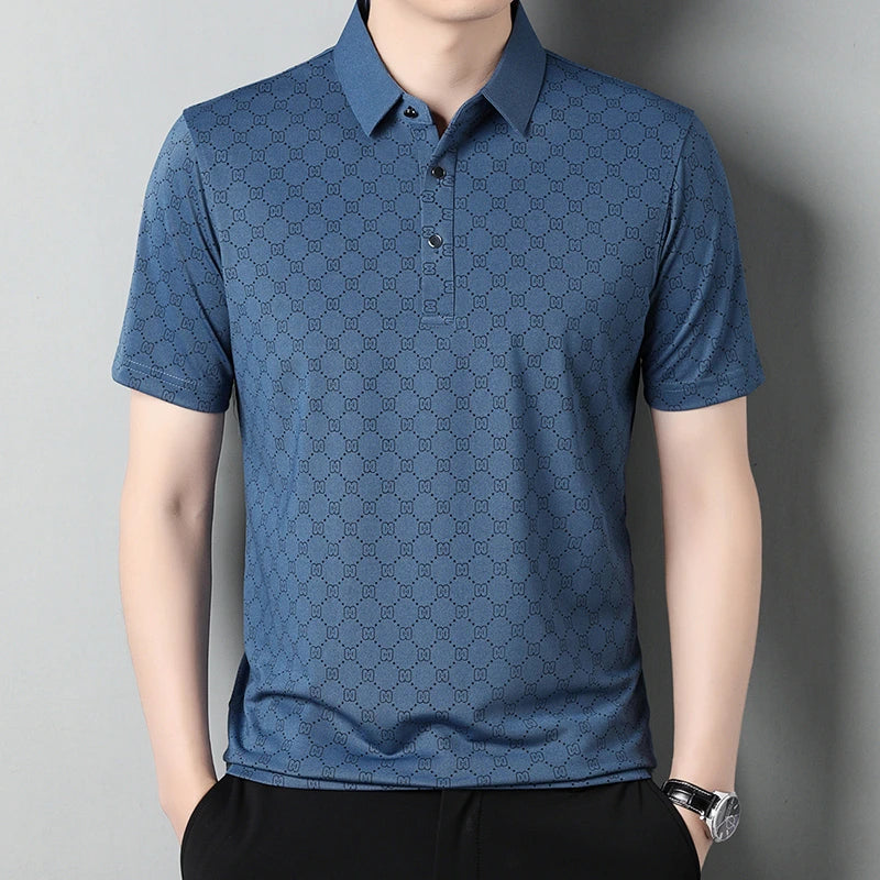 Men's Business Casual Printed Short Sleeved Polo Shirt Summer Fashion Top