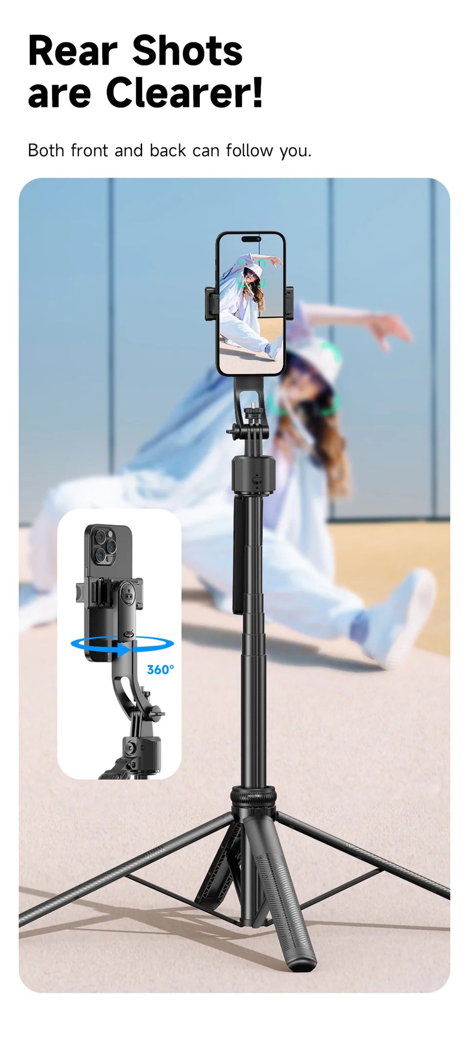 C17 Monopod 360° Auto-Rotation AI Tracking Shooting Tripod Bluetooth Shutter Fill Light For Phone Holder Wireless Selfie Stick