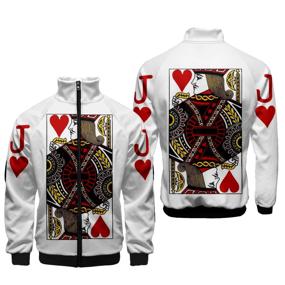 Coats Playing Cards Poker K Q print 3D Stand Collar Hoodies Men Women Casual Zipper Hoodie KING QUEEN Jacket Clothes