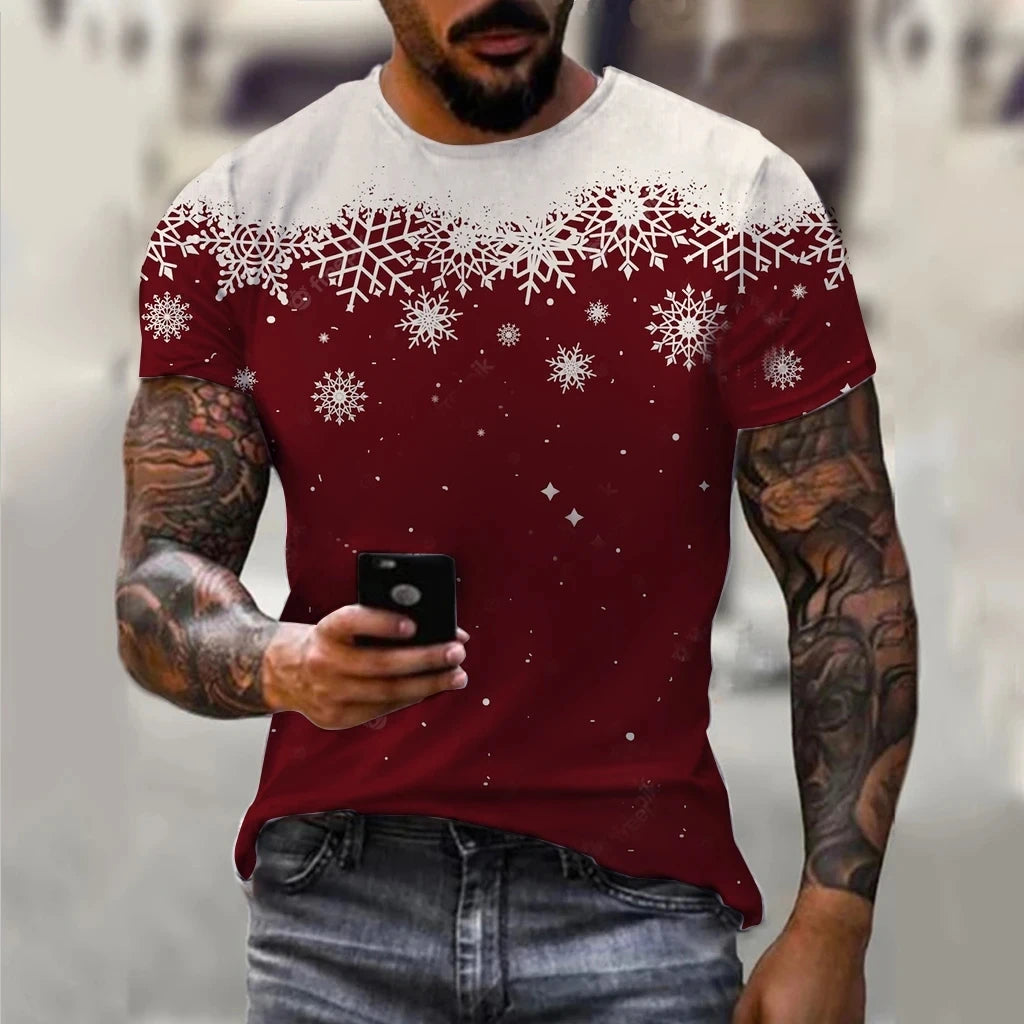 Hip Hop Men's Christmas Elf Santa Claus Printed T-shirt Fashion Trend Round Neck Loose Street