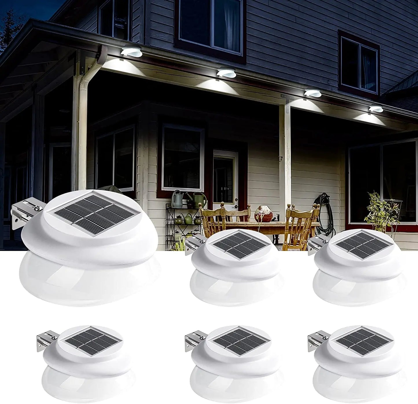 Solar Garden Gutter Lights Outdoor, LED Deck Fence Lights Waterproof for Wall, Deck, Fence, Stair, Step and Yard Decor